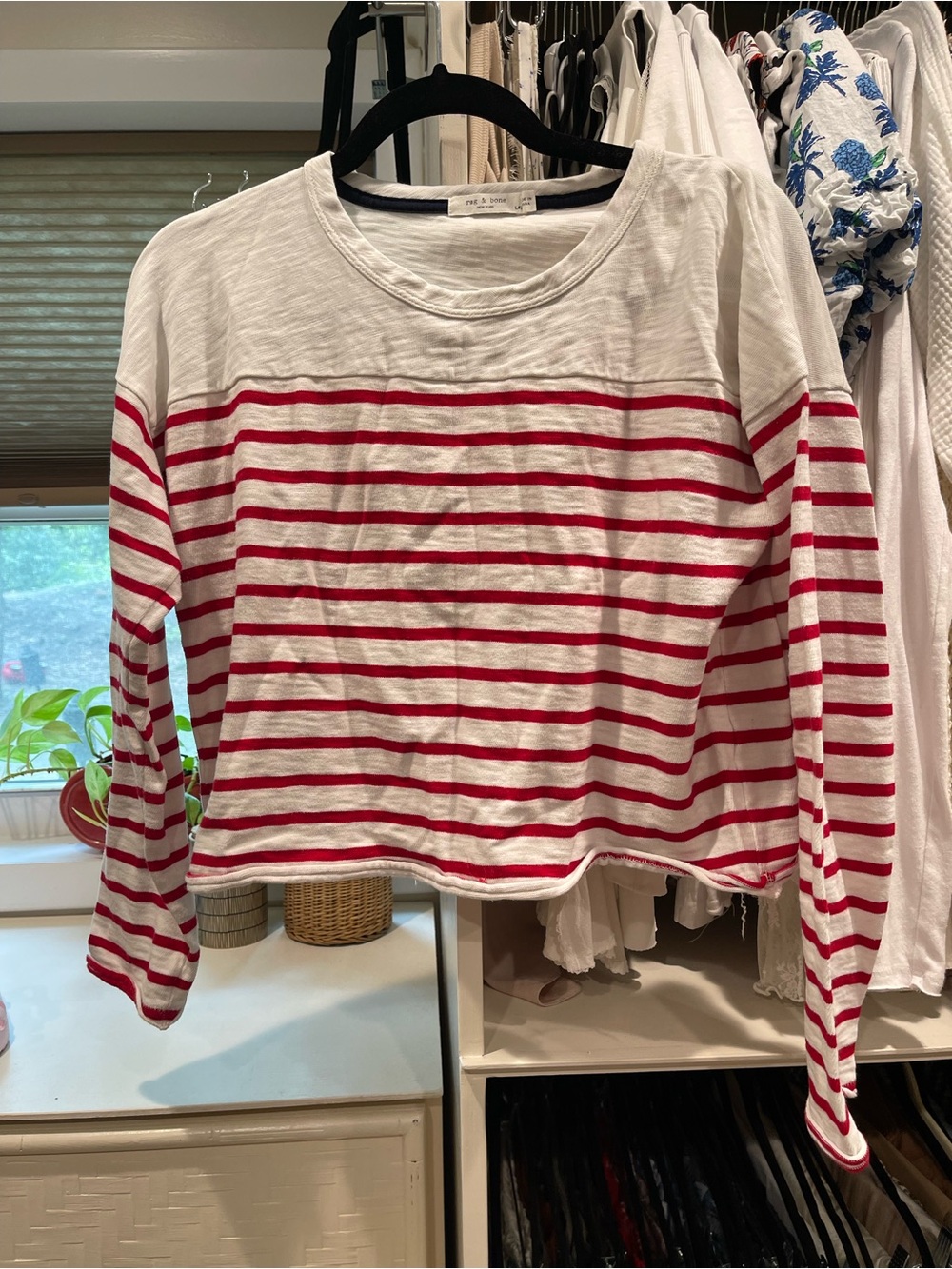 rag & bone White and Red Striped Long-Sleeve Tee